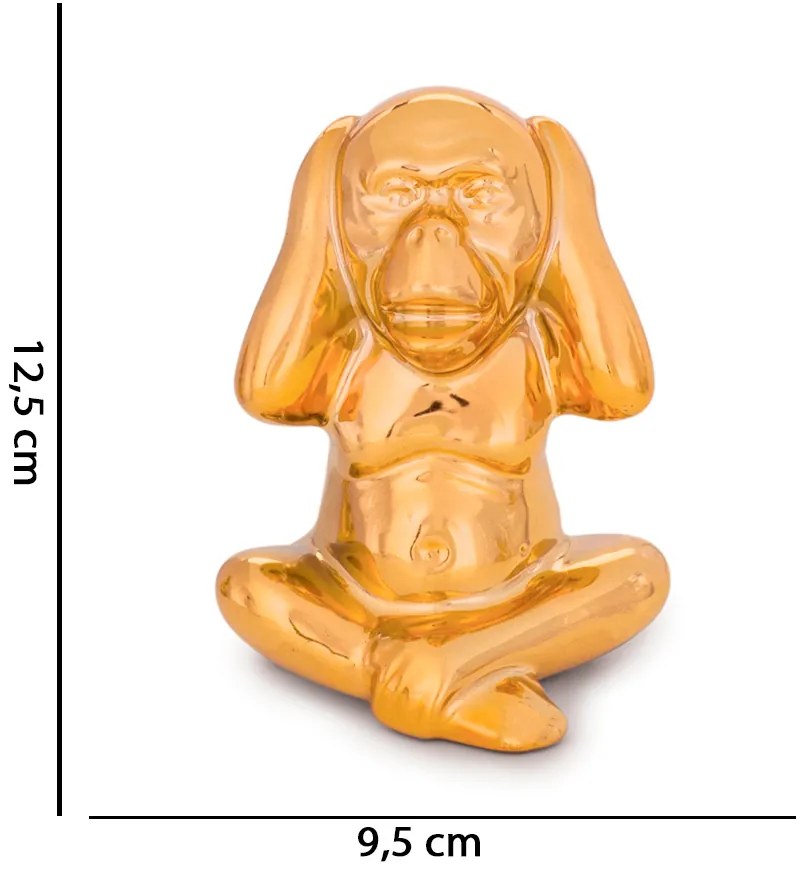 Enfeite Decorativo Macaco Não Ouço Cerâmica Dourado 12,5 cm M02 - D'Rossi