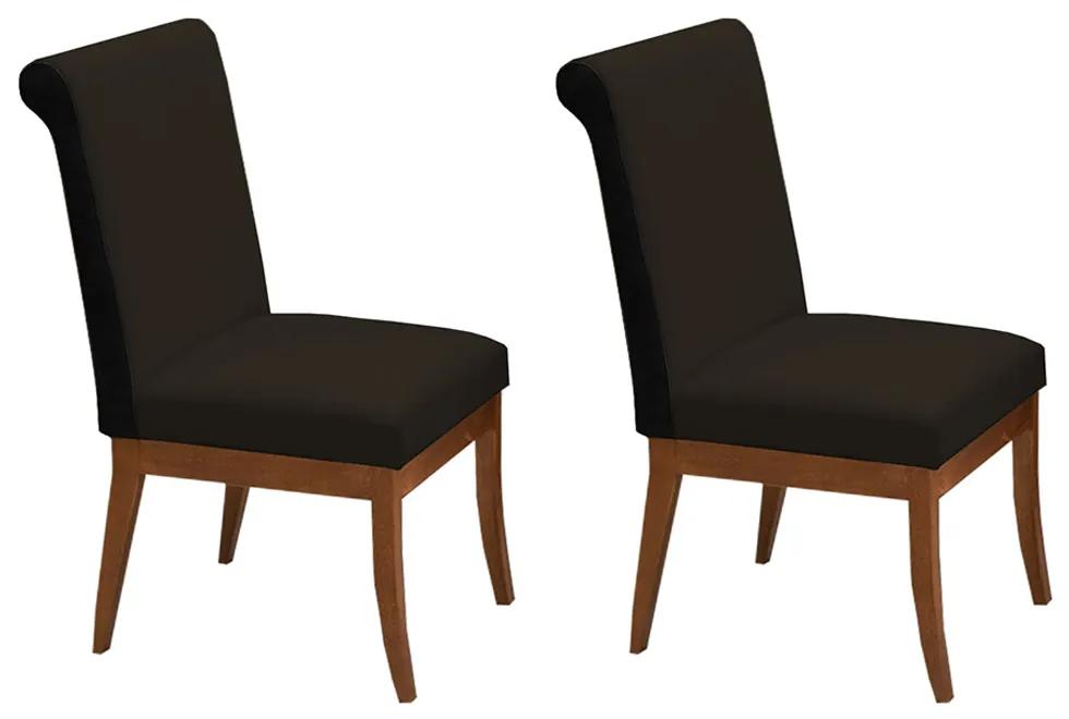 Conjunto 2 Cadeiras Larissa Veludo Marrom + Couríssimo Preto