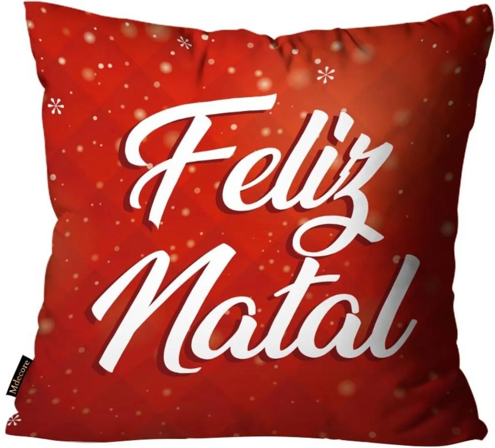 Almofada Premium Cetim Mdecore Natal Feliz Natal Vermelha 45x45cm