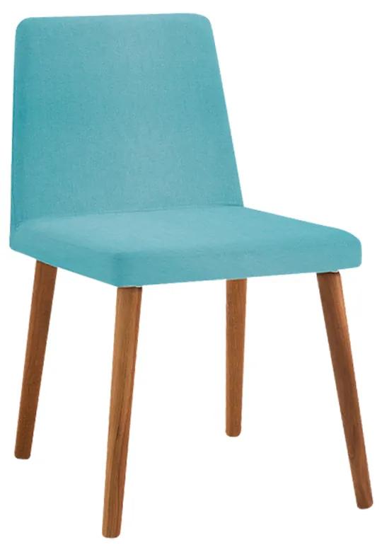 Cadeira de Jantar Decorativa Pés Madeira Connie Linho Azul Turquesa - Gran Belo