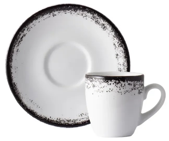 Xicara Café Com Pires 60Ml Porcelana Schmidt - Dec. Nevoa Preto 2431