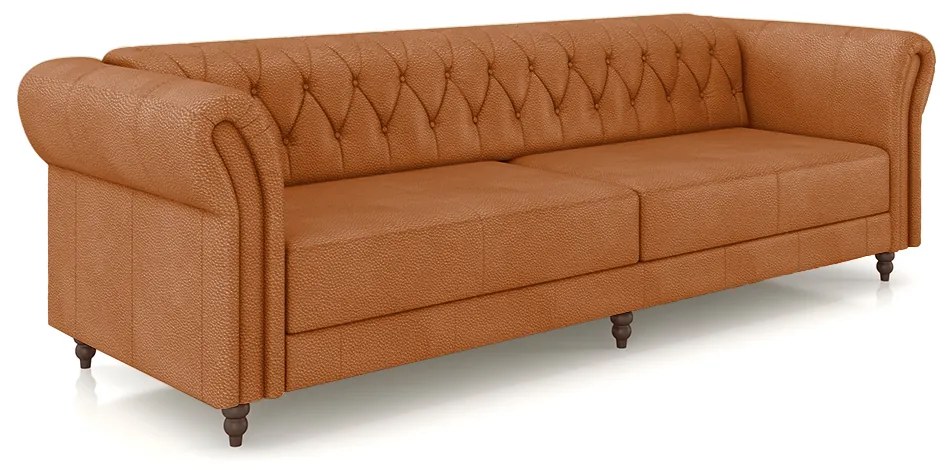 Sofá Living Sala de Estar Stanford Chesterfield 3 Lugares 260cm Pés de Madeira Couro Terracota G58 - Gran Belo