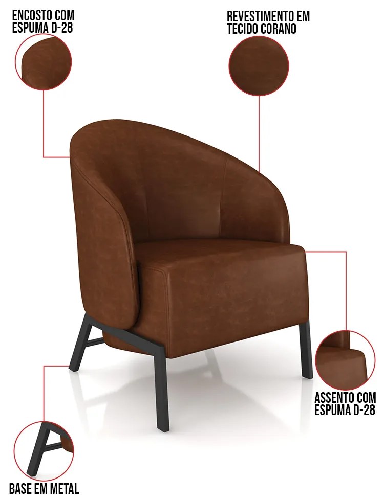 Poltrona Sala de Estar Base Industrial Kit 2 Luar Sintético PU K01 - D'Rossi - Marrom