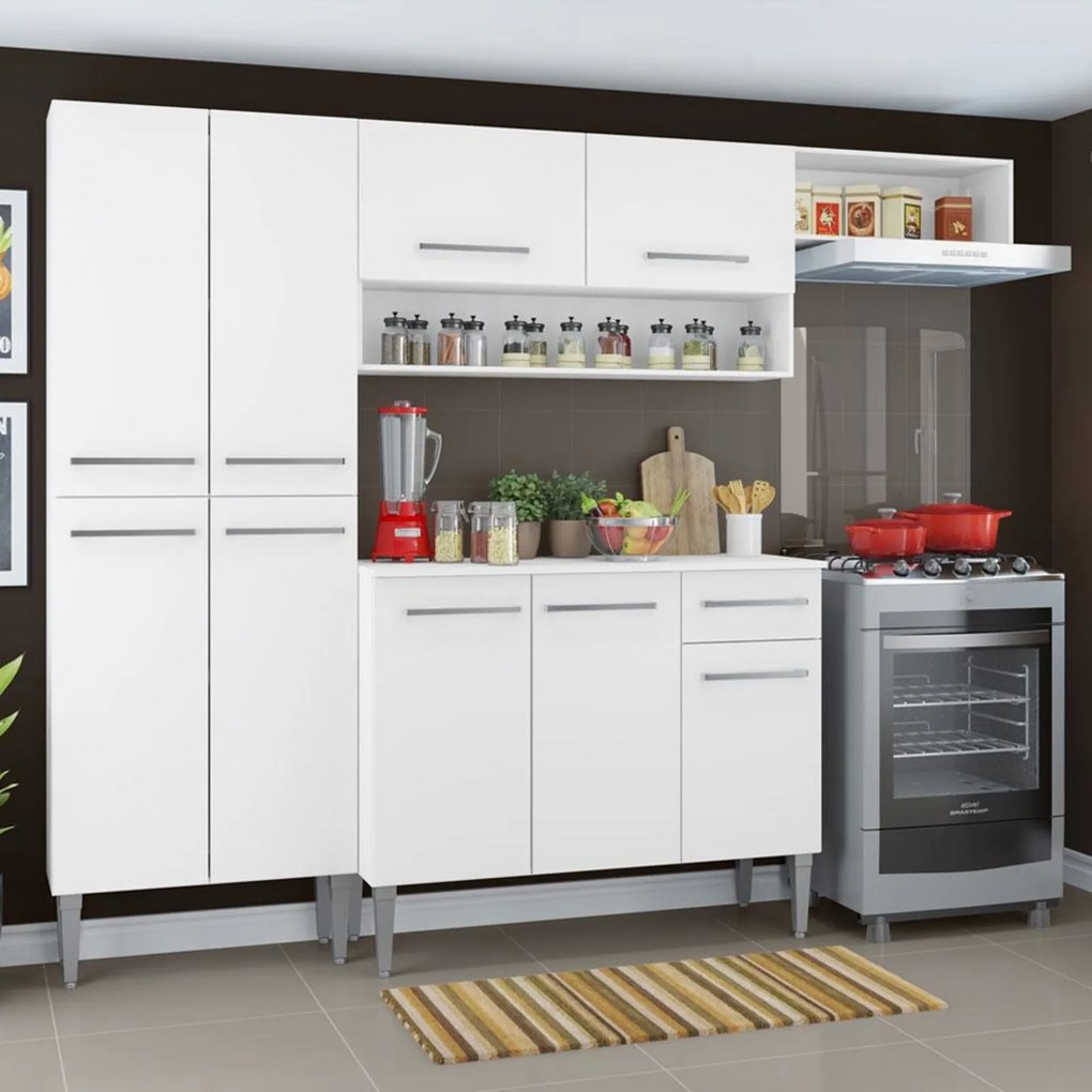 Cozinha Compacta Madesa Emilly Top com Armário e Balcão - Branco Branco