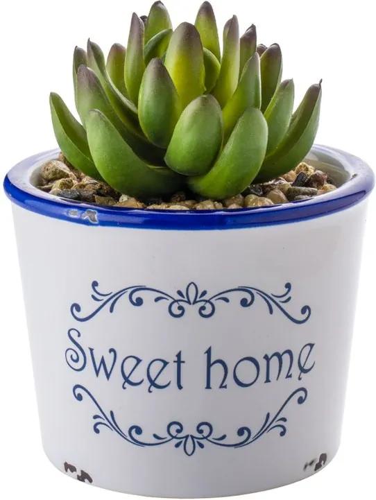 Vaso Cerâmica Decorativo Branco com Azul Sweet Home - Wood Prime NR 33394