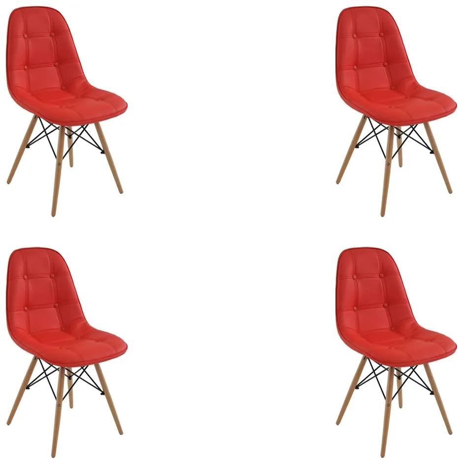 Kit 4 Cadeiras Decorativas Sala e Escritório Cadenna PU Sintético Vermelha G56 - Gran Belo