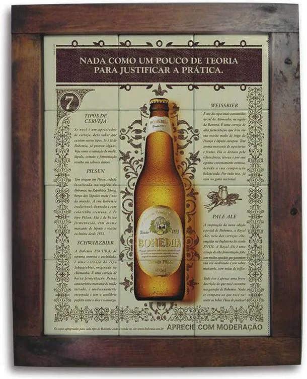 Quadro Azulejo Cerveja Bohemia com Moldura em Madeira - 48x38 cm