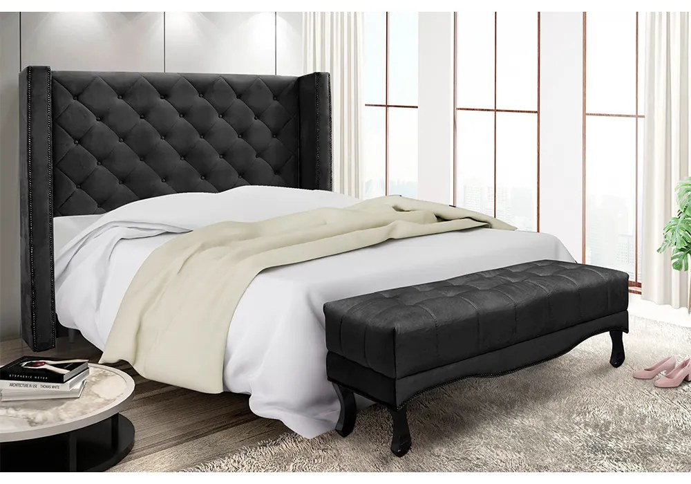 Cabeceira Cama Box Casal 140cm e Recamier Vicenza Veludo Preto S04 - D'Rossi