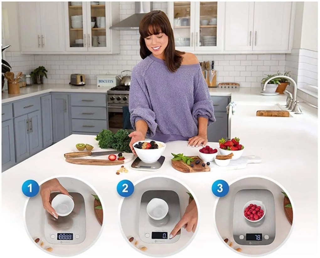 Balança ETEKCITY Digital de Cozinha em Aço inoxidável com capacidade até 5000g  Prata