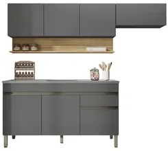 Armário de Cozinha 4 Peças Balcão com Pia 150cm Lina18 K02 Gris/Freijó