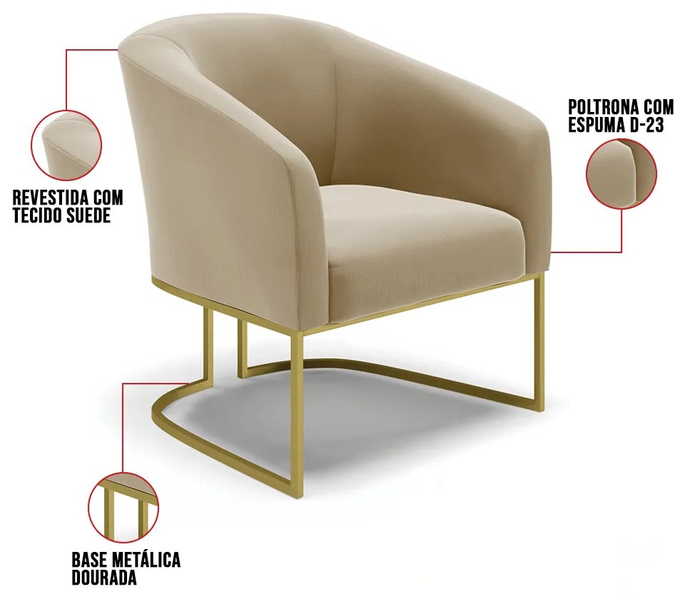 Cadeira Sala de Jantar Base Industrial Dourado Kit 2 Stella Suede D03 - D'Rossi - Marrom Rato