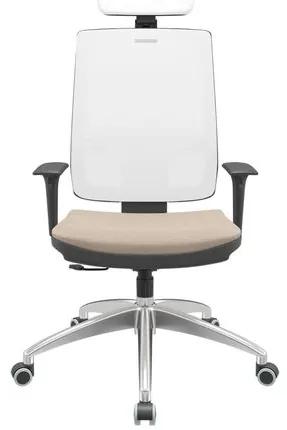 Cadeira Office Brizza Tela Branca Com Encosto Assento Poliester Fendi RelaxPlax Base Aluminio 126cm - 63606 Sun House