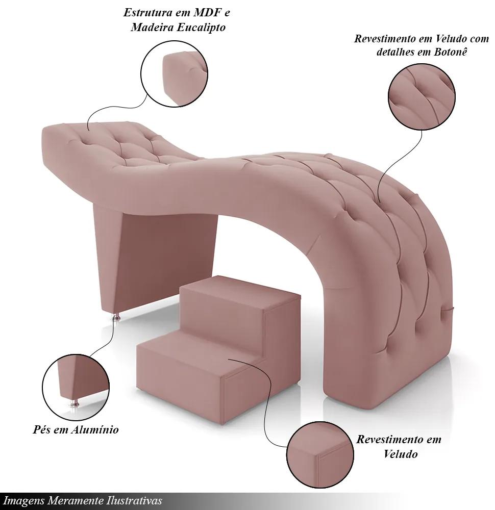 Maca de Estética para Massagem Cílios Fixa Lash Estofada com Escada Veludo Rose G83 - Gran Belo