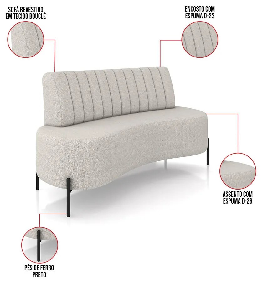 Sofá 2 Lugares Living 135cm Pé Ferro Pto Maraú Bouclê Cinza Claro K01 - D'Rossi