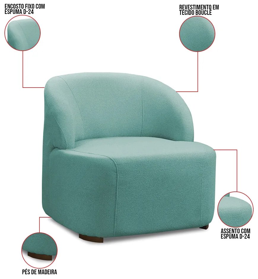 Poltrona Decorativa Orgânica para Sala Diully Bouclê E03 - D'Rossi - Azul Turqueza
