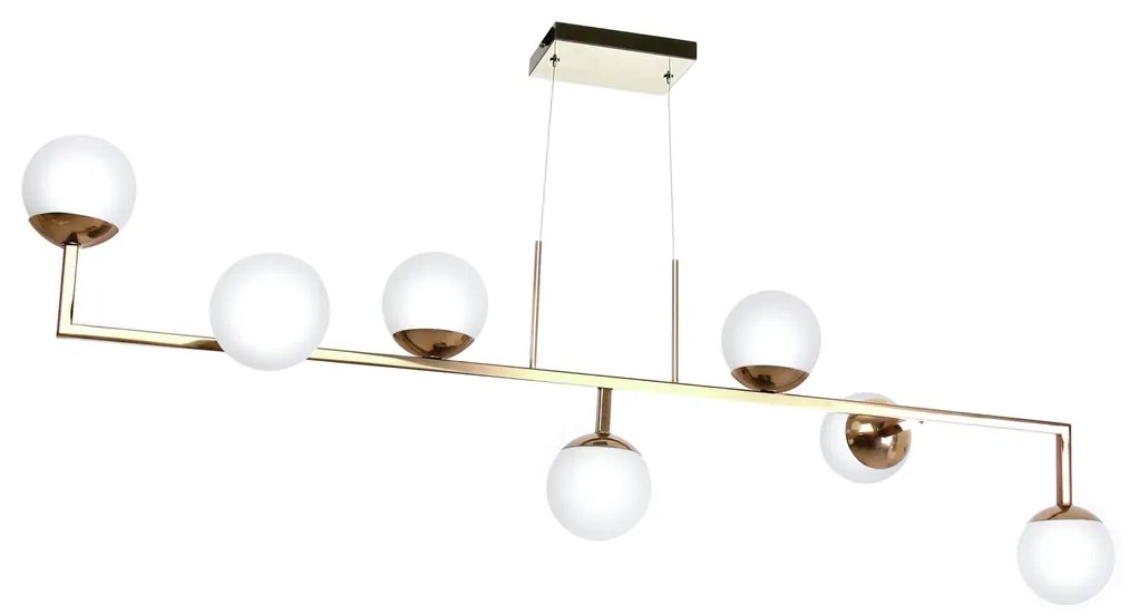 Pendente Retangular 130X36X42Cm Metal E Vidro 7 X G9 Globo Ø12Cm | Old... (PRETO / COBRE BRILHO, FOSCO)