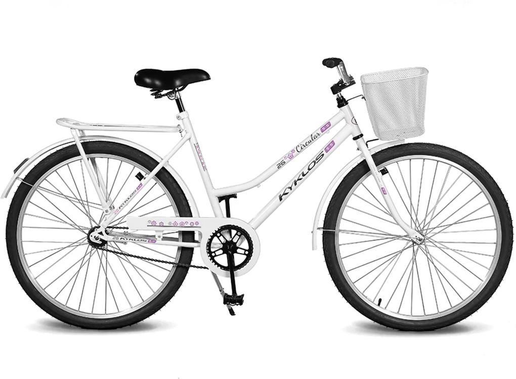 Bicicleta Kyklos Aro 26 Circular 5.5 Freio Contrapedal com Cesta Branco