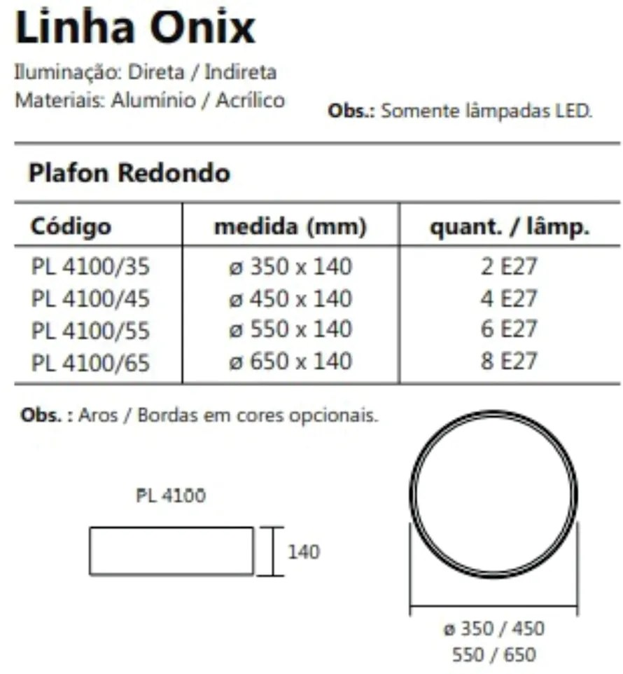 Plafon De Sobrepor Redondo Onix Ø55X14Cm 6Xe27 Aro Recuado / Metal E A... (BT - Branco Texturizado)