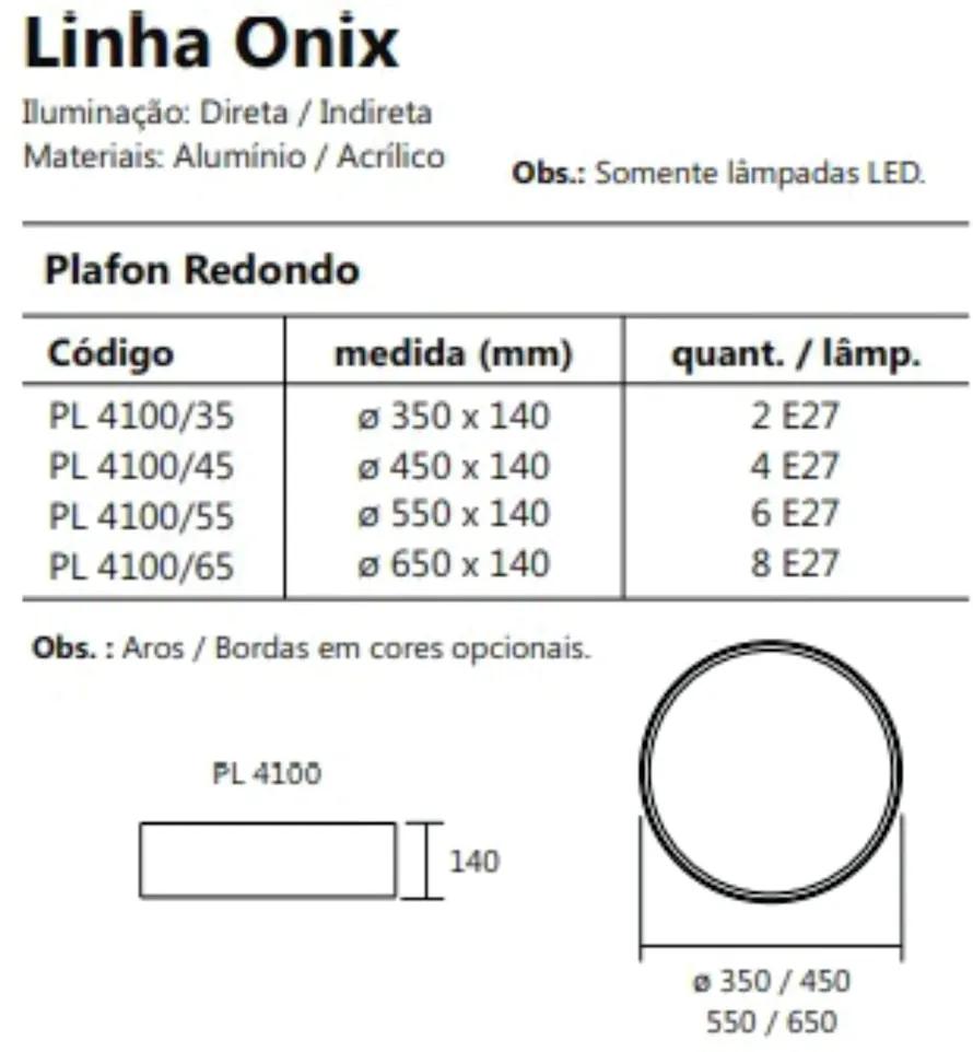 Plafon De Sobrepor Redondo Onix Ø55X14Cm 6Xe27 Aro Recuado / Metal E A... (DR-M Dourado Metálico)