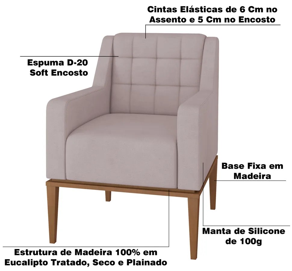 Kit 2 Poltronas Decorativas Sala de Estar Madonna Suede Rosê G52 - Gran Belo