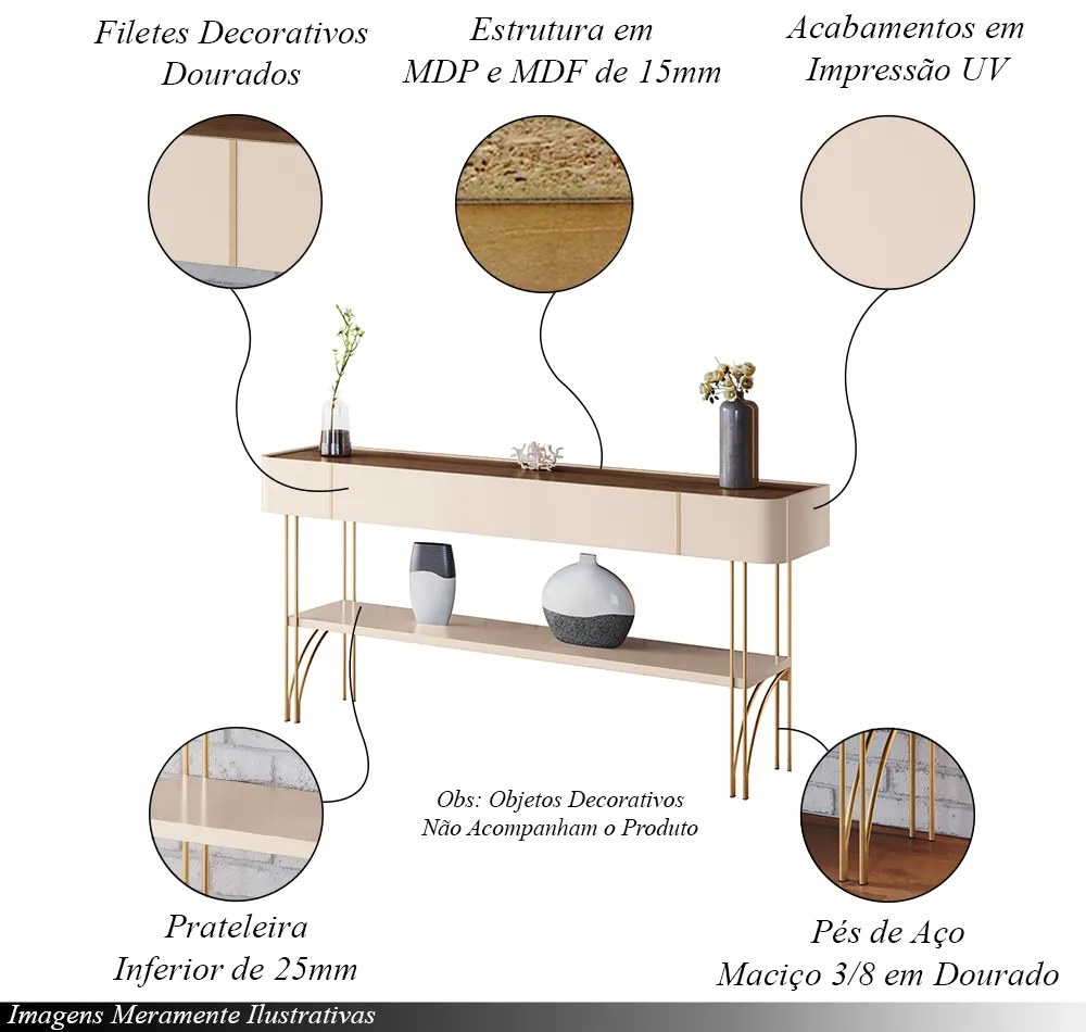 Conjunto Home c/LED Aparador e Mesa de Centro Empire/Vivant/Cadenza MDF/MDP Off White/Castanho G26 - HB Móveis