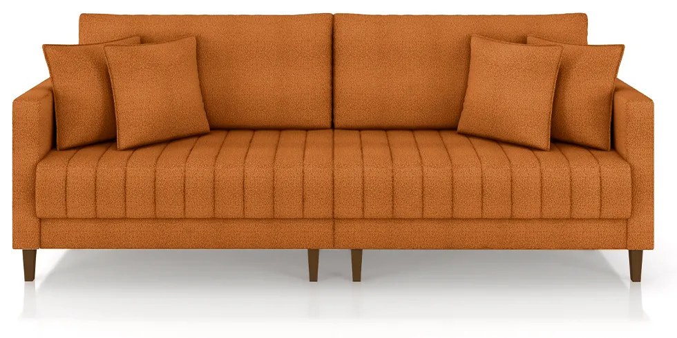 Sofá Living Decorativo Hamburgo Bipartido 2 Lugares 216cm com Almofadas Pés em Madeira Bouclê Terracota G33 - Gran Belo