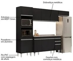 Armário de Cozinha Modulada 4 Peças CP12 Balcão com Pia Inox Preto - L