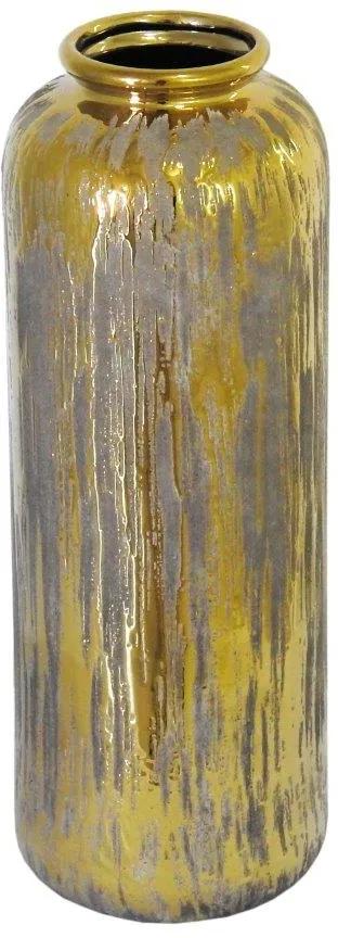 Vaso Rústico em Cerâmica com Detalhes em Dourado - 38x12x12cm