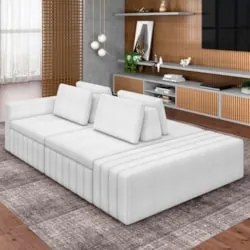 Sofá Ilha e Puff Sala Living 265cm Siesta M22 Bouclê Branco - Mpozenat