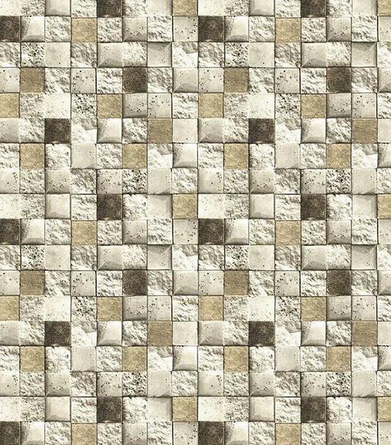Papel de Parede Vinílico Pedra Mosaico 3D Tons de Bege - Importado - Coleção Império New Rustic - 0401