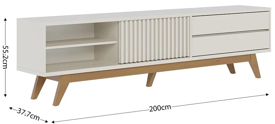 Rack para Sala Bancada de TV 75 Pol 200cm Licia C04 - D'Rossi - Off White