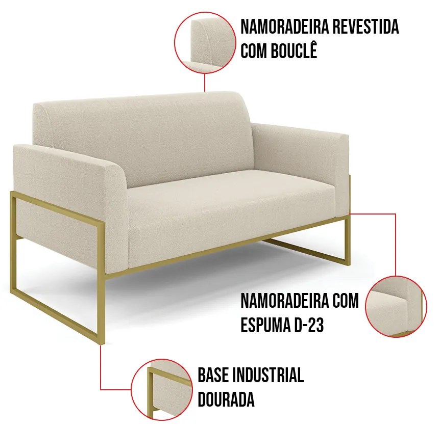 Namoradeira e 2 Poltronas Industrial Alta Dourado Marisa Bouclê D03 - D'Rossi - Bege