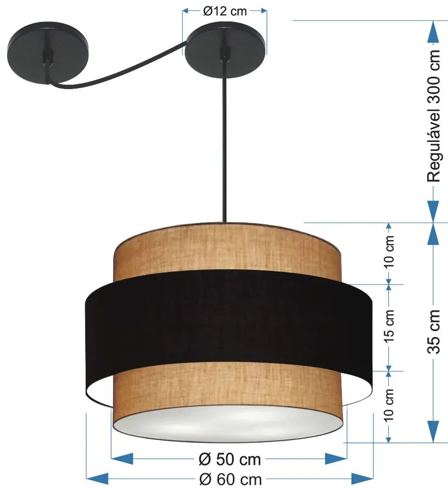 Lustre Sala de Jantar Com Desvio Vivare Md-4401 Cúpula em Tecido 60cm