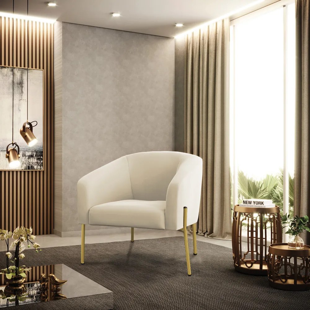 Poltrona Decorativa Pé de Ferro Dourado Kit 2 Stella Veludo D03 - D'Rossi - Bege