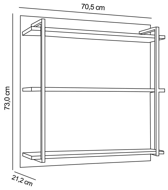 Prateleira Industrial Tripla Cozinha Suspenso de Parede Emi 70,5cm M12 - D'Rossi - Grafite