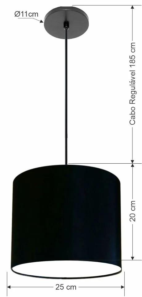 Luminária Pendente Vivare Free Lux Md-4107 Cúpula em Tecido - Preta - Canola preta e fio preto
