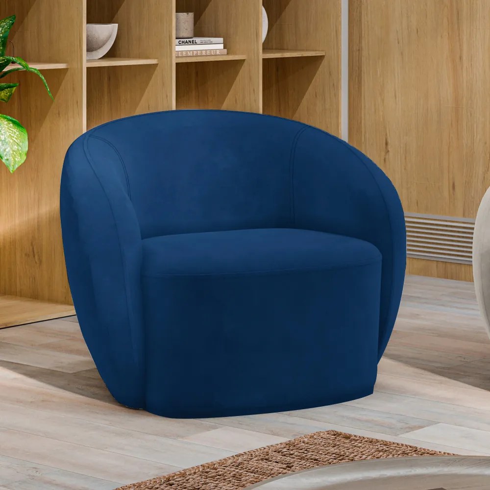 Kit 2 Poltronas Decorativas Sala de Estar Íbis Encosto Fixo Veludo Azul Marinho G33 - Gran Belo