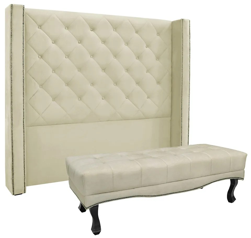 Cabeceira Cama Box Casal 140cm e Recamier Vicenza Veludo Bege S04 - D'Rossi