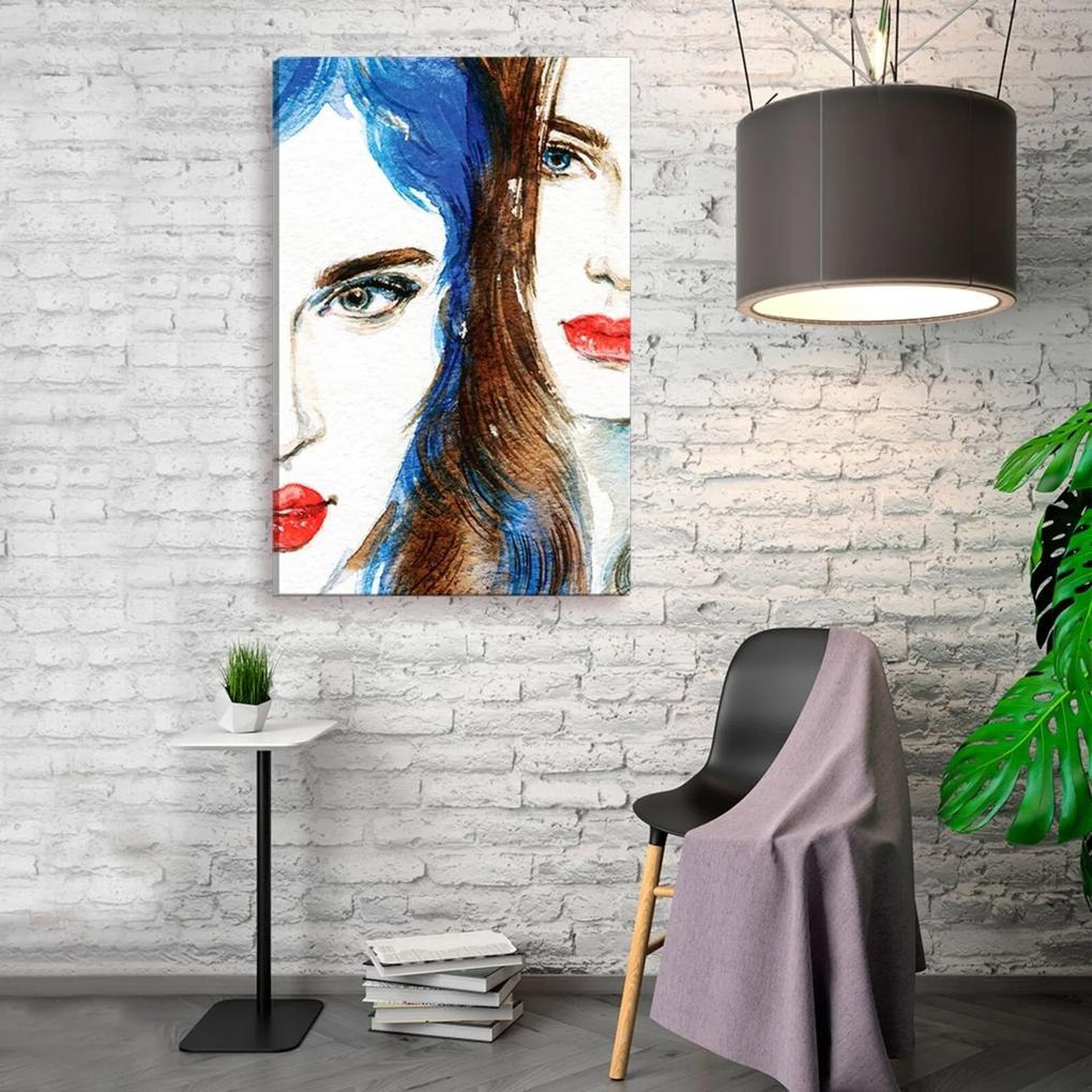 Tela Decorativa Pump UP Estilo Pintura Retrato Duas Faces Femininas - Tamanho: 90x60cm (A-L) Unico Branco