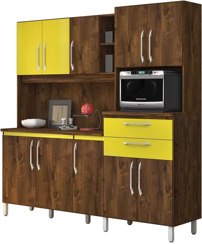 Armário de Cozinha Rubi 10 Portas Malbec com Amarelo - Vitamov