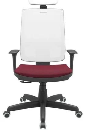 Cadeira Office Brizza Tela Branca Com Encosto Assento Poliester Vinho RelaxPlax Base Standard 126cm - 63683 Sun House