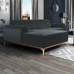 Sofá 255cm 4 Lugares com Chaise Esquerdo Pés Gold Molino C-317 Veludo