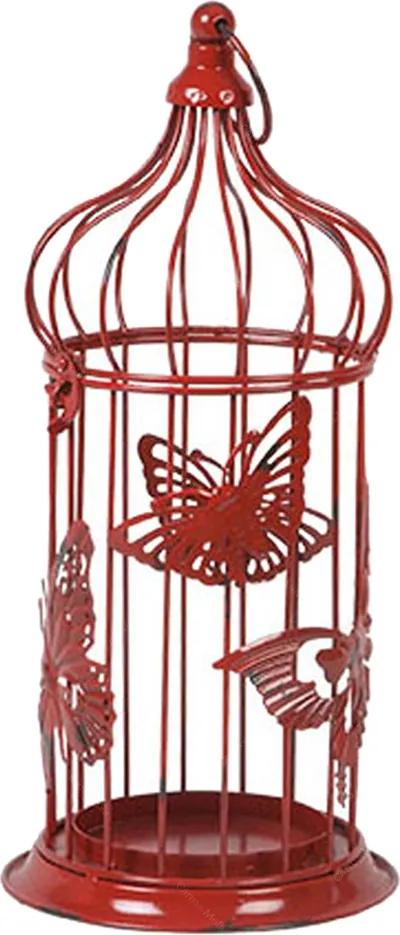 Gaiola Decorativa Butterfly Metal Red - 41x16 cm