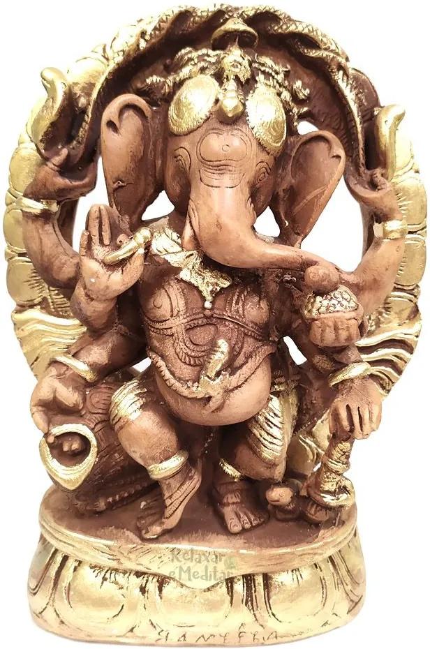 Ganesha com Arco e Pedestal Grande (Efeito Madeira)