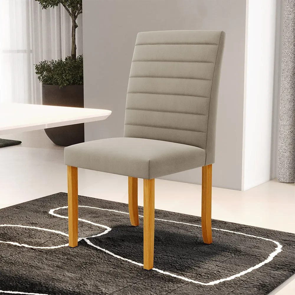 Kit 3 Cadeiras de Sala de Jantar Estofadas Veiga Madeira Maciça Suede Bege G78 - Gran Belo