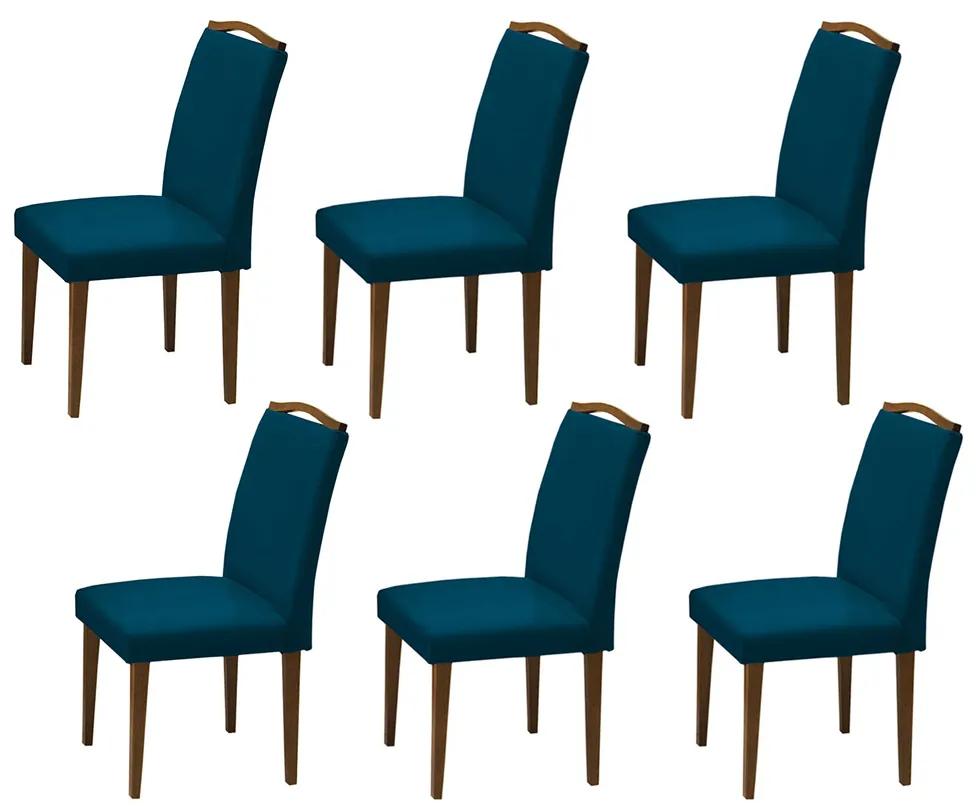 Conjunto 6 Cadeiras Decorativa Lorena Veludo Azul Marinho