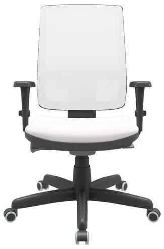 Cadeira Office Brizza Tela Branca Assento Vinil Branco Braços 3D com Base Standard 120cm - 64239 Sun House