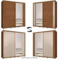 Guarda Roupa Casal com Espelho 221cm Portas Flex Milena A02 Avelã/Fend
