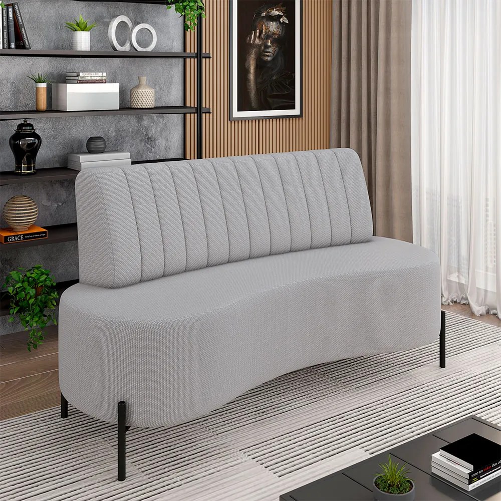 Sofá Living Decorativo 2 Lugares 1,35M Katara Pés de Ferro Linho Rústico Cinza G33 - Gran Belo