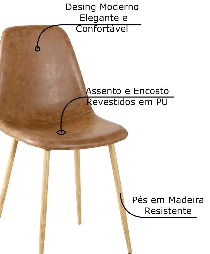 Cadeira Decorativa Sala e Escritorio Base Clara Emotion PU Sintético Marrom G56 - Gran Belo